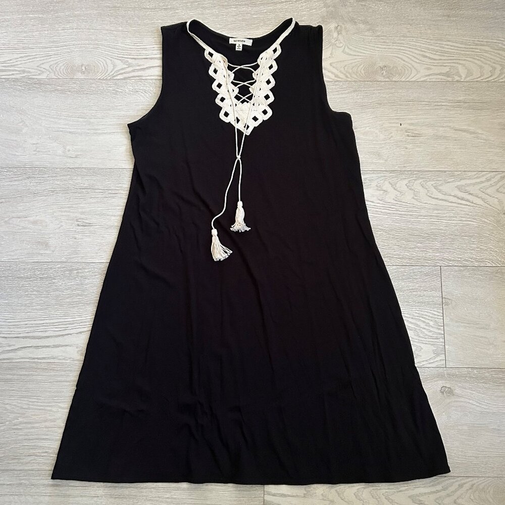 Max Studio Lace-Up Crochet Neck Tassels Sleeveless Dress - Picture 6 of 16